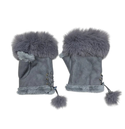 Women Ladies Winter Fur Fingerless Gloves Mittens Soft Warm Fleece Lined UK