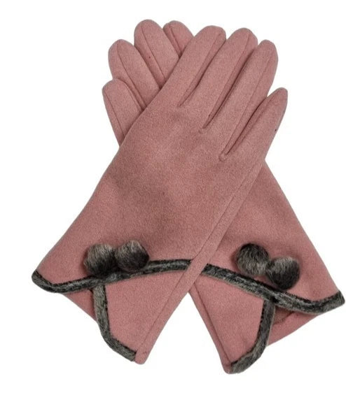 Women's Fashion Gloves Suede Fur Pom Pom Ladies Gloves Thermal Winter Warm Soft Fleece