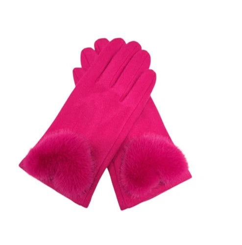 Women's Winter Gloves Soft Fur Pompom Cashmere Blend Ladies Fashion Plain Gloves