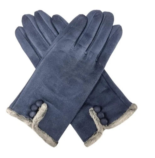 Women's Winter Gloves Faux Fur Suede Warm Fleece Soft Lined Buttons Fashion Gloves