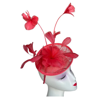 Women's Fascinator Headband Sinamay Round Hat Feather Wedding Royal Races Ascot