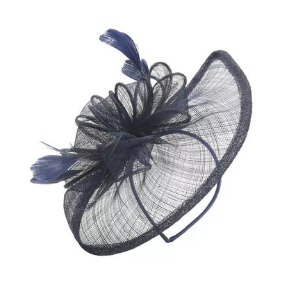 Sinamay Bow and Feather Teardrop Fascinator Headband & Clip Wedding Hat Race Royal Ascot Party