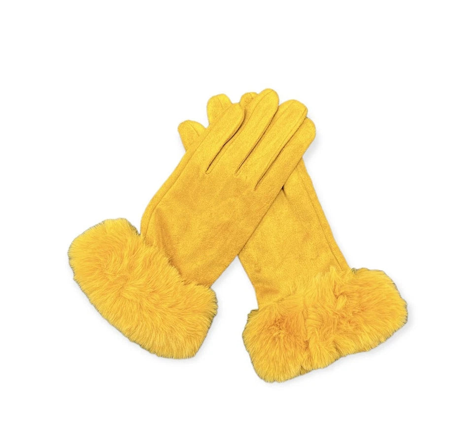 Women's Luxury Faux Suede Gloves Fleece Lined Thermal Soft Faux Fur Winter Warm Gloves