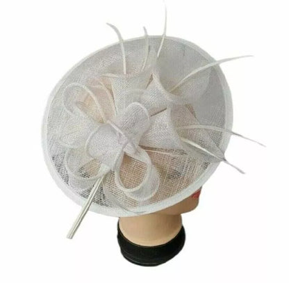 Sinamay Round Fascinator Headband Clip with feathers & Flower Detailing Wedding Hatinator