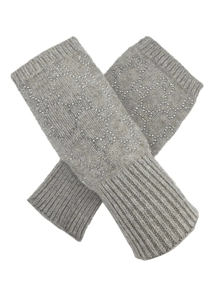 Women's Soft Fingerless Knitted Gloves Cosy Arm Warm Winter Ladies Fashion Gloves Sequined Interlocking Pattern