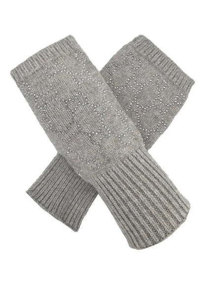 Women's Soft Fingerless Knitted Gloves Cosy Arm Warm Winter Ladies Fashion Gloves Sequined Interlocking Pattern