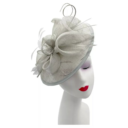 Sinamay Round Fascinator Headband Clip with feathers & Flower Detailing Wedding Hatinator