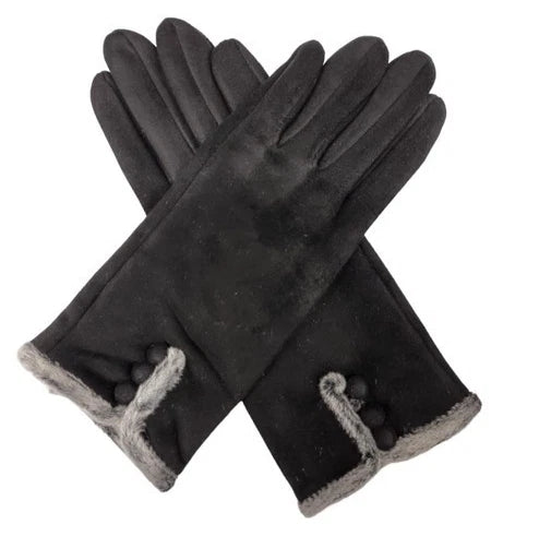 Women's Winter Gloves Faux Fur Suede Warm Fleece Soft Lined Buttons Fashion Gloves
