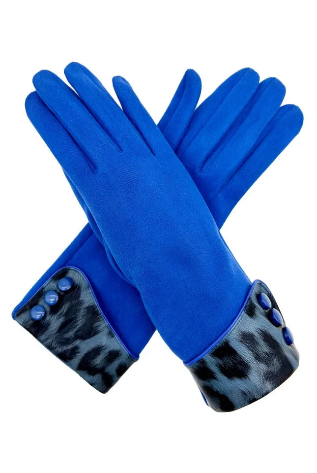Women Plain Solid Coloured Cosy Gloves Warm Fashion Gloves Leopard Print Cuff & Buttons Touch Screen Gloves