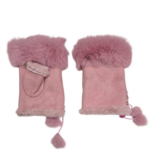 Women Ladies Winter Fur Fingerless Gloves Mittens Soft Warm Fleece Lined UK