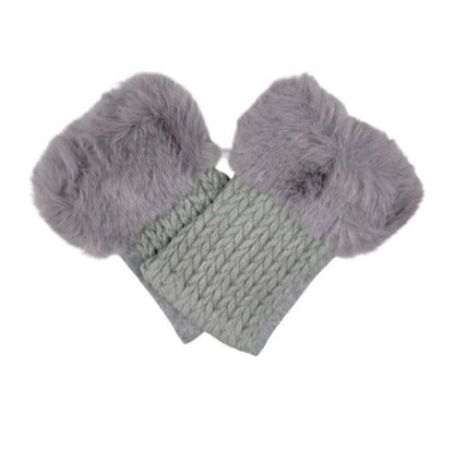 Women's Ladies Winter Fingerless Gloves Suede Fur Mittens Soft Warm Fleece Lined