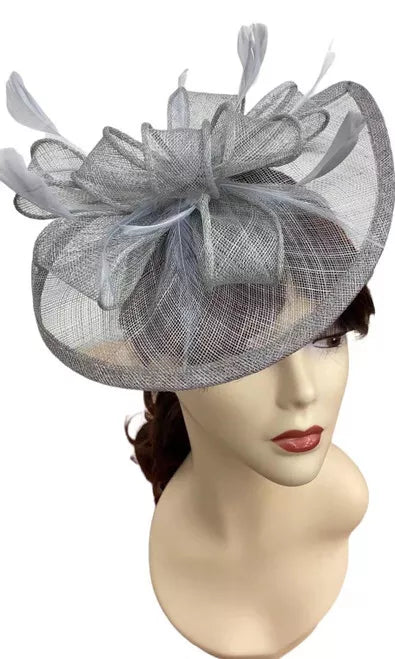Sinamay Bow and Feather Teardrop Fascinator Headband & Clip Wedding Hat Race Royal Ascot Party