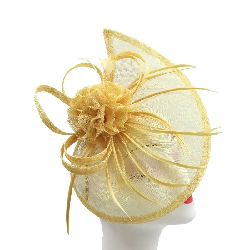 Sinamay Teardrop Flower Fascinator Headband Clip with Feathers Wedding Races