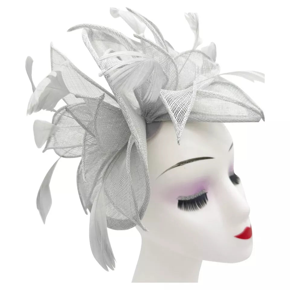 Sinamay Fascinator Wedding Hat Flowers Feathers Headband & Clip Headpiece Races