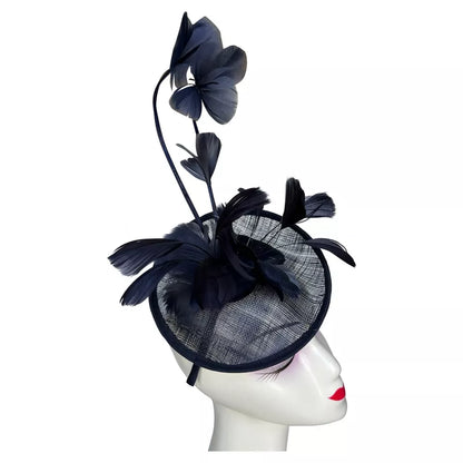 Women's Fascinator Headband Sinamay Round Hat Feather Wedding Royal Races Ascot