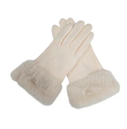 Women's Warm Winter Gloves Ladies Cashmere Blend Soft Faux Fur Cuffs Thermal Lined Touch Screen Gloves