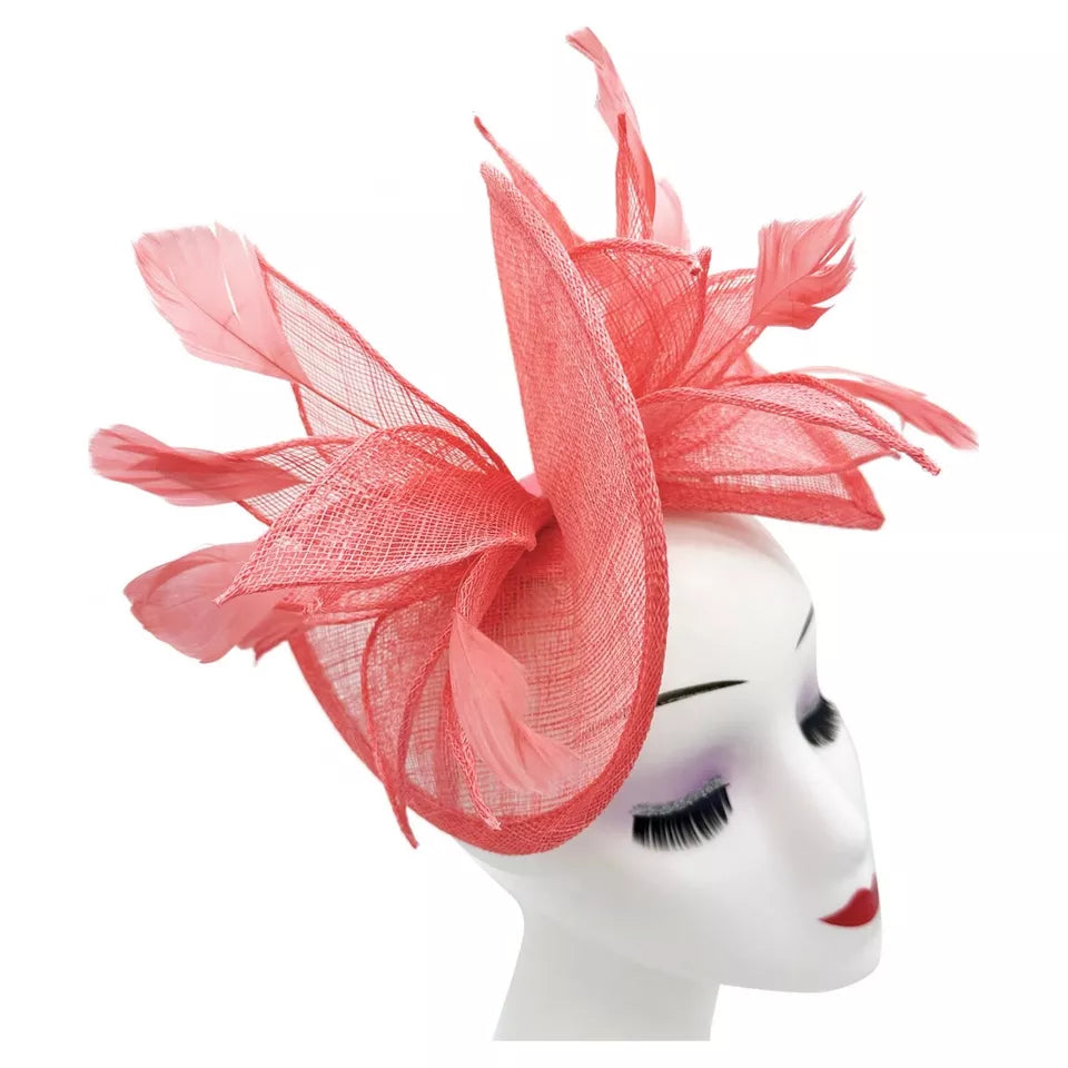 Sinamay Fascinator Wedding Hat Flowers Feathers Headband & Clip Headpiece Races