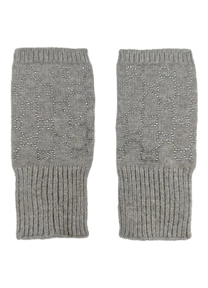 Women's Soft Fingerless Knitted Gloves Cosy Arm Warm Winter Ladies Fashion Gloves Sequined Interlocking Pattern