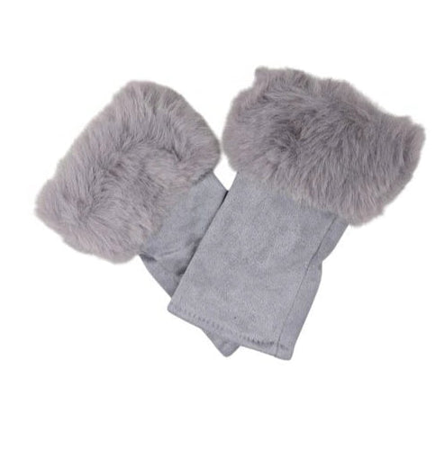 Women's Faux Suede Fingerless Gloves Fur Soft Warm Fleece Lined Mittens Gloves