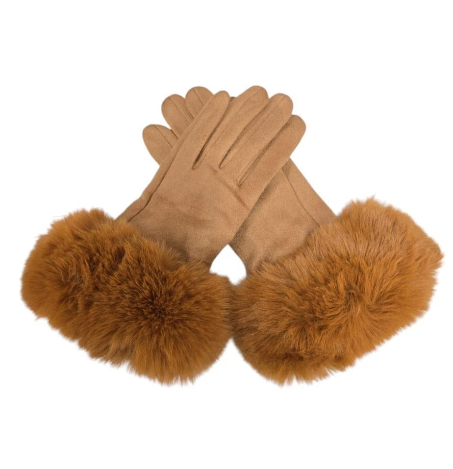 Women Winter Warm Gloves Ladies Suede Soft Faux Fur Fleece Lined Thermal Gloves