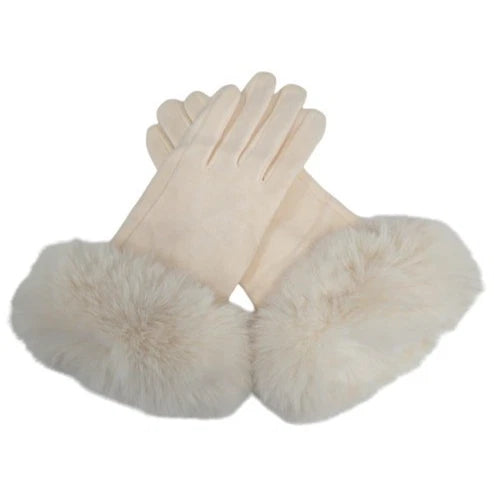 Women Winter Gloves Cashmere Blend Soft Warm Faux Fur Cuffs Ladies Fashion Glove