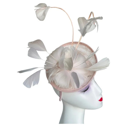 Women's Fascinator Headband Sinamay Round Hat Feather Wedding Royal Races Ascot
