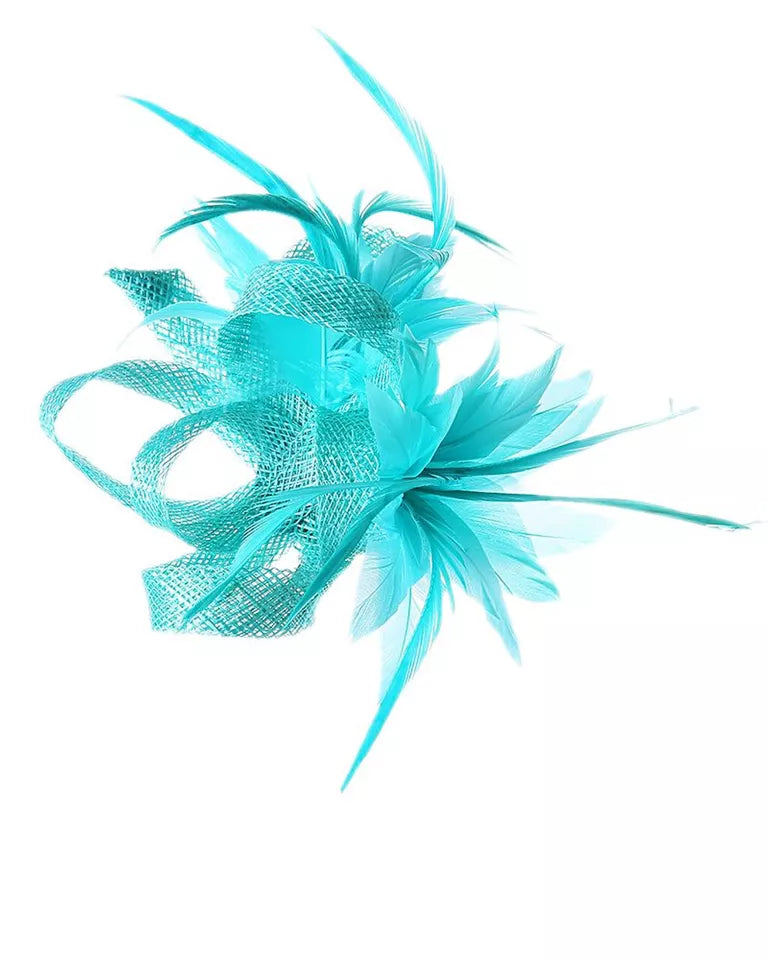 Small Double Flower Feather Hair Clip Fascinator Wedding Ladies Day Race Royal Ascot