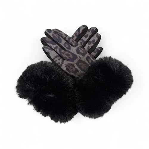 Women's Winter Warm Gloves Faux Suede Fur Cuffs Ladies Fashion Leopard Gloves UK