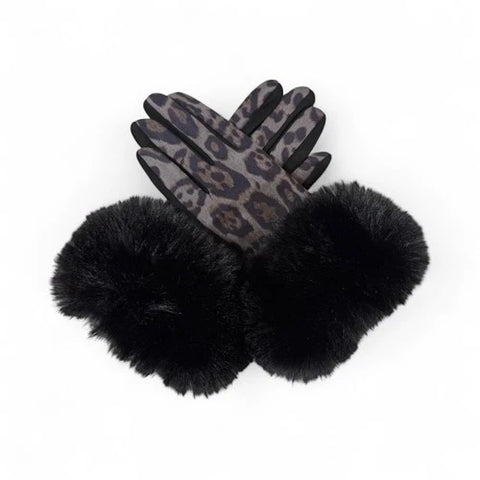 Women's Winter Warm Gloves Faux Suede Fur Cuffs Ladies Fashion Leopard Gloves UK
