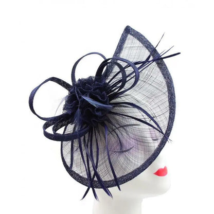 Sinamay Teardrop Flower Fascinator Headband Clip with Feathers Wedding Races