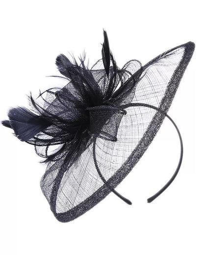 Sinamay Bow and Feather Teardrop Fascinator Headband & Clip Wedding Hat Race Royal Ascot Party