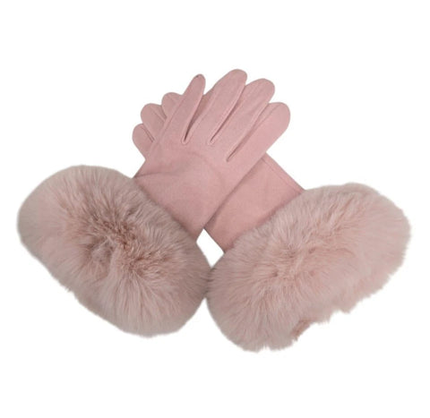 Women Winter Gloves Cashmere Blend Soft Warm Faux Fur Cuffs Ladies Fashion Glove