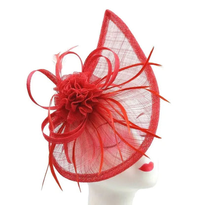 Sinamay Teardrop Flower Fascinator Headband Clip with Feathers Wedding Races