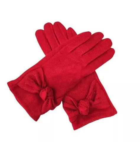 Women's Winter Gloves, Fashion Fleece Lined Thermal Cosy Warm Gloves with Nice Bow, Women's Cashmere bend Touch Screen Glove