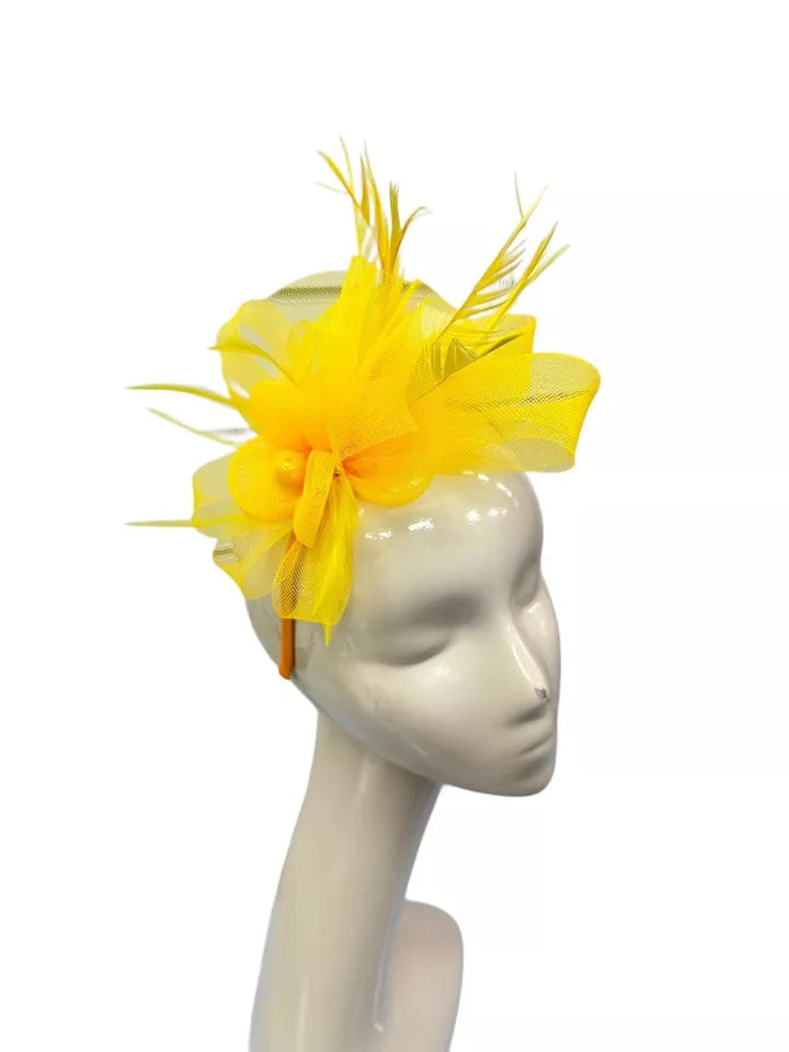 Looped Mesh Flower Feathers Pearl Fascinator Headband Alice band Wedding Ladies Day Royal Ascot Race