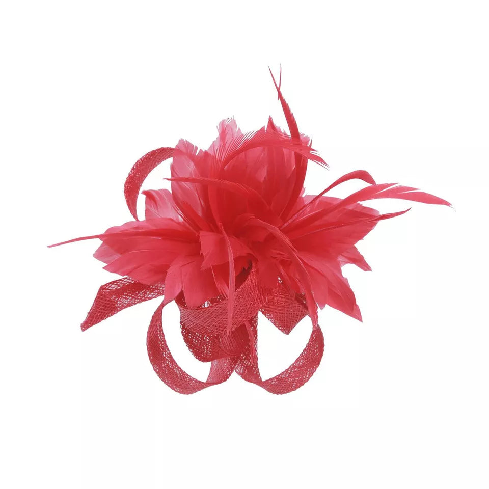 Small Double Flower Feather Hair Clip Fascinator Wedding Ladies Day Race Royal Ascot