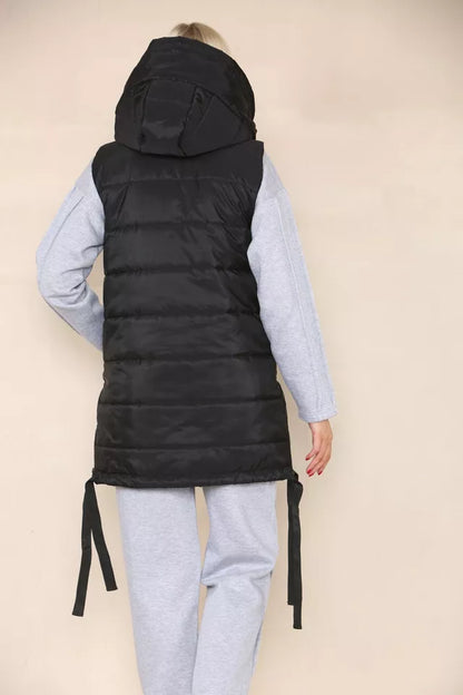 Women's Side Tassel Hooded Puffer Gilet Jacket Padded Waistcoat Body Warmer Side Pockets