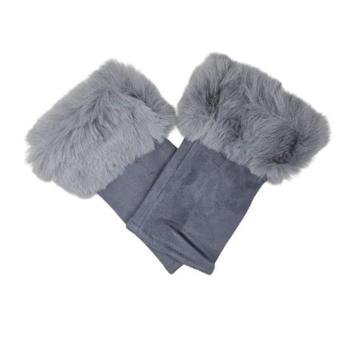 Women's Faux Suede Fingerless Gloves Fur Soft Warm Fleece Lined Mittens Gloves