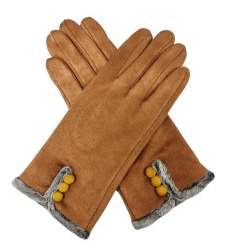 Women's Winter Gloves Faux Fur Suede Warm Fleece Soft Lined Buttons Fashion Gloves