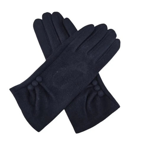 Women Plain Gloves Soft Comfy Lined Cosy Warm Winter Gloves Buttons Touch Screen