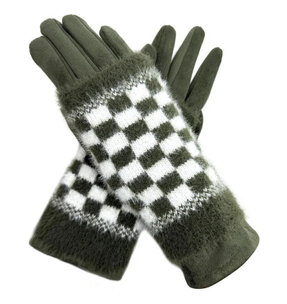Ladies Fashion Gloves Fleece Cosy Winter Warm Double Layered Knitted Cuff Gloves