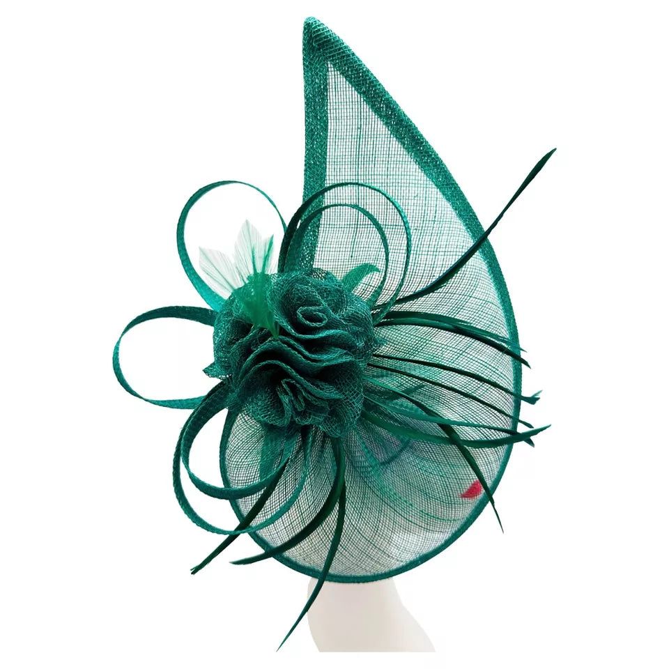 Sinamay Teardrop Flower Fascinator Headband Clip with Feathers Wedding Races