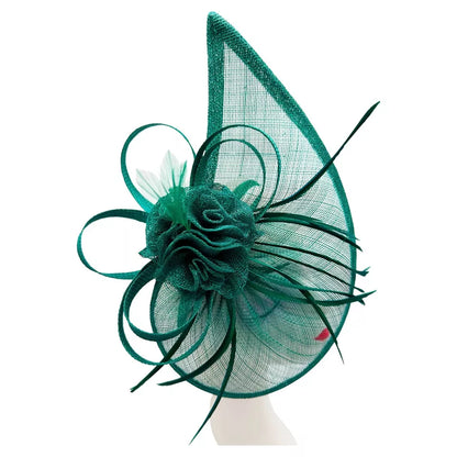 Sinamay Teardrop Flower Fascinator Headband Clip with Feathers Wedding Races