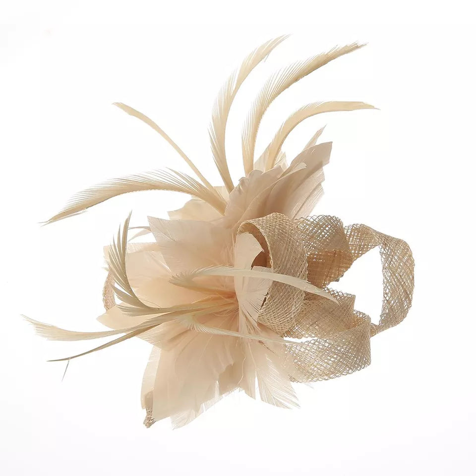 Small Double Flower Feather Hair Clip Fascinator Wedding Ladies Day Race Royal Ascot