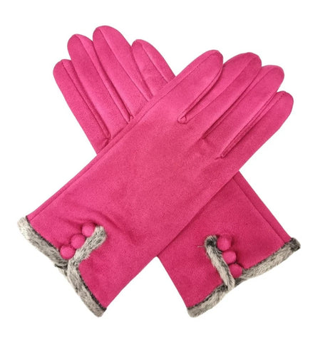 Women's Winter Gloves Faux Fur Suede Warm Fleece Soft Lined Buttons Fashion Gloves