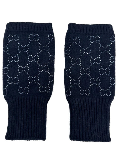Women's Soft Fingerless Knitted Gloves Cosy Arm Warm Winter Ladies Fashion Gloves Sequined Interlocking Pattern