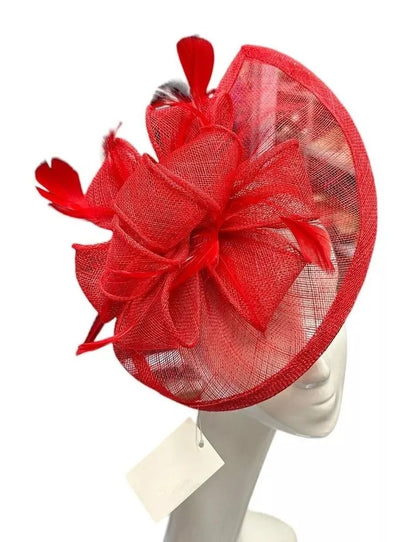 Sinamay Bow and Feather Teardrop Fascinator Headband & Clip Wedding Hat Race Royal Ascot Party