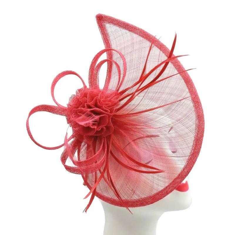 Sinamay Teardrop Flower Fascinator Headband Clip with Feathers Wedding Races
