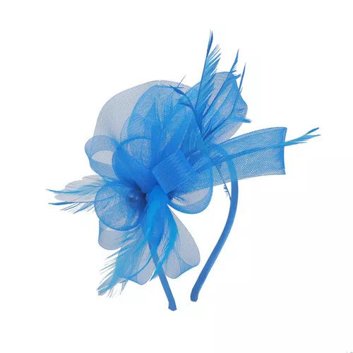 Looped Mesh Flower Feathers Pearl Fascinator Headband Alice band Wedding Ladies Day Royal Ascot Race