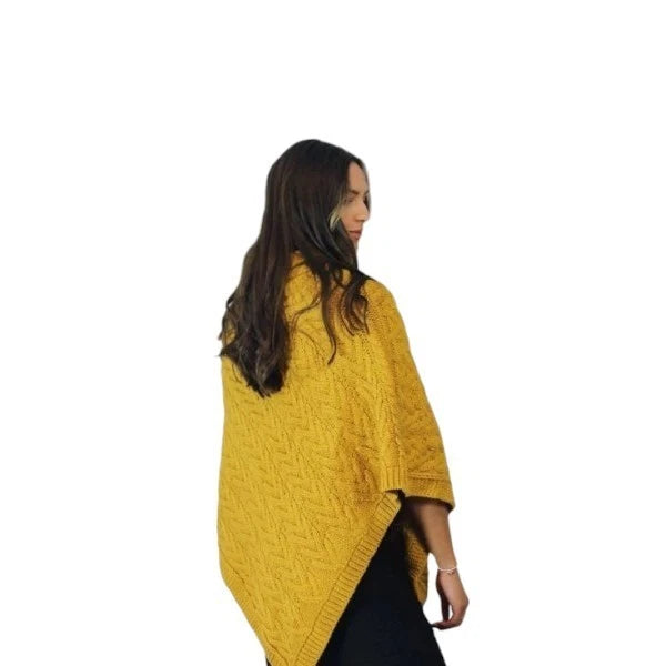Women's Luxury Aran Cable Knit Poncho Button Neck Warm Winter Cape Shawl Wrap